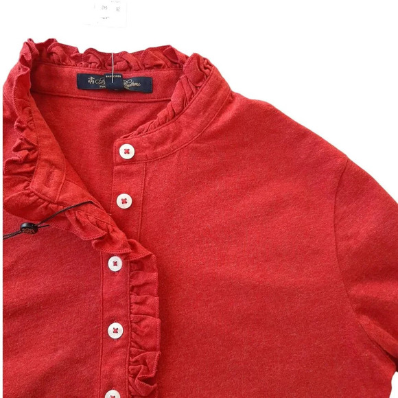 Brooks Brothers Supima Soft Blouse Ruffled Red Neck Top in Size Small - Picture 4 of 7